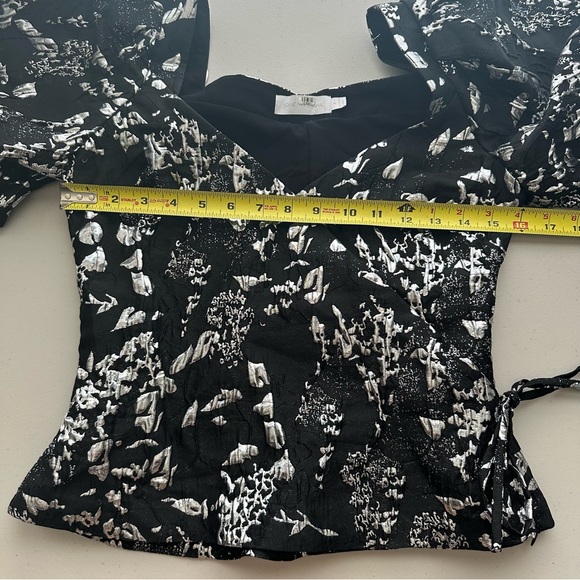 JONATHAN SIMKHAI Taylor Puff Balloon Sleeve Faux Wrap Black Metallic Top Size 4 - Picture 12 of 12